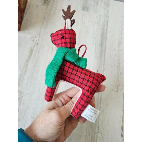Pier 1 plush plaid reindeer ornament country folk Xmas tree - Picture 5 of 7